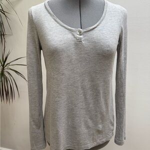 Massimo Dutti Heather Grey Scoop neck Henley with single button